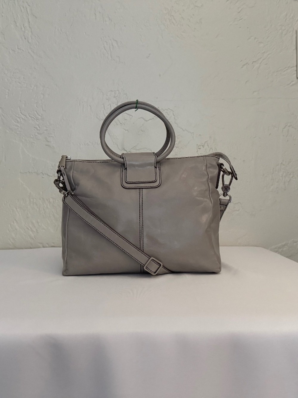 HOBO Sheila Medium Gray Leather Satchel Crossbody Circular Handle